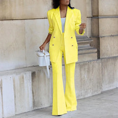 Women’s Solid Color Casual 2-Piece Wide-Leg Pants Set
