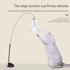 Interactive Cat Toy Handfree Cat Stick Kitten Playing Teaser Wand Toy Suction Cup Feather Wand Pet Supplies Simulation Feather Pet Shop