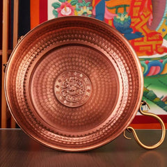 Tibetan-Style Fruit Tray Nepal Altars Platter,Engraving Pisces Hammer Texture Copper Tray,Buddhist Item Holy Plate Decoration