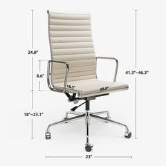 White Mid Back Genuine Leather Swivel Chairs Ergonomic Office Chair Adjustable Swivel Leather Gaming Chair Ribbed Office Chair