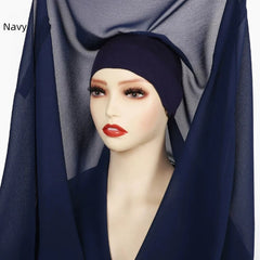 Premium Chiffon Hijab With Bulit-in Magnets Solid Color Easy To Wear Shawl Wrap With Undercap For Muslim Women