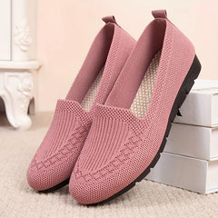 Women's Solid Color Knit Loafers Lightweight Anti Slip Flat Shoes for Casual Wear