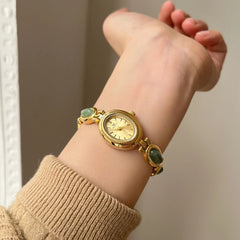 Luxury Green Jade Quartz Wristwatch for Women – Elegant Gift