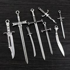 10pcs/lot Antique Silver Plated Sword Blade Charms Pedants DIY Jewelry Making Accessories for Necklace Craft Findings