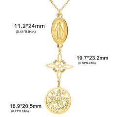 Triple Protection Necklace Virgin Mary Witch Knot Pentagram Tetragrammaton  Stainless Steel Double-side Jewerly