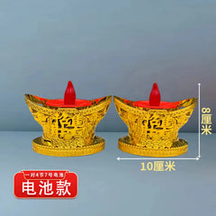 Pair Electric Thailand Candle & Candlestick 2AAA RICH Wealth Eternal Lamp Butter lamp For Buddhism Festival  Chinese New Year Home Decor