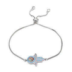 Juya 18K Real Gold Plated Adjustable Chains Multicolor Zirconia Hamsa Fatima Enamel Greek Evil Eye Charms Bracelets For Women