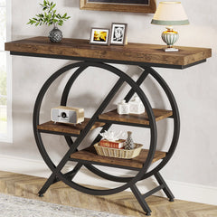 Tribesigns Console Table, 39.4-Inch Entryway Table with Thickened Tabletop, 4- Tier Industrial Narrow Hallway Sofa Table Living Room Furniture