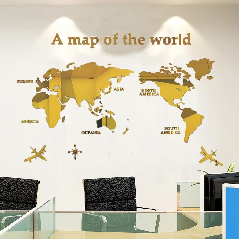 World Map Acrylic 3D Solid Crystal Bedroom Wall Living Room Classroom Stickers Office Wall Background Decoration Stickers