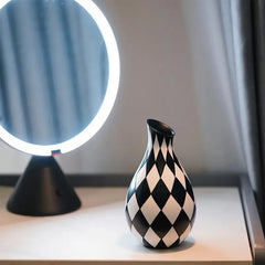 Black and White Checkered Vase, Aesthetic Modern Ins Cool Flower Vases for Home Decor, Entryway Table, Centerpieces Decoration
