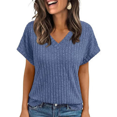 Women’s V-Neck Knit T-Shirt Casual Summer Top