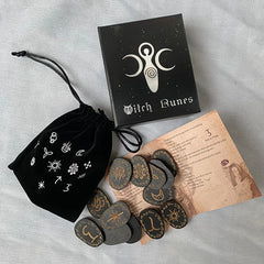 Mystic Witch Runes Set 13pcs Wooden Rune Stones with Symbols Altar Divination Tools Norse Viking Letters Healing Meditation Kit