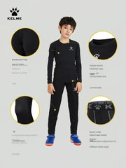 Kelme Children's Tights Suit Men And Girls Sports Training Clothing Breathable Soccer Fitness Bottoming T-shirt Kids Warm Sports