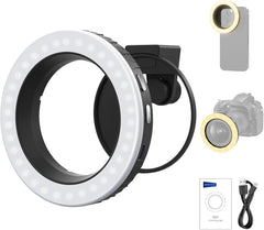 NEEWER BASICS 67mm Ring LED Video Light with Threaded Clip for Phone Cage/Case/Camera Lens for Tripod Vlog Macro Photography