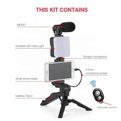 Smartphone Vlogging Kit With Tripod Phone Holder Mini Mic LED Fill Light Starter For Live Stream Video YouTube