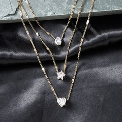 Trendy Zircon Pendant Necklace Multilayer Chain Choker Fashion Female Party Shiny Jewelry Gift