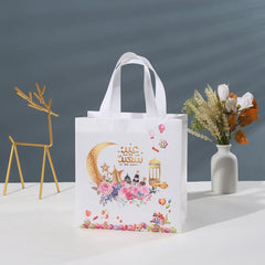 4/8pcs Ramadan Candy Bags with Handle Moon Ramadan Kareem Gift Bags for Eid Party Decorations Eid al Fitr Non-Woven Tote Bags