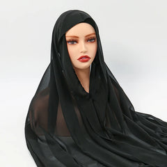 Instant Chiffon Hijab with Magnetic Buckle – Solid Color Scarf
