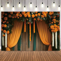 Indian Marigold Curtain Photography Background Puja Ganpati Pooja Traditional Wedding Birthday Party Home Decor Photo Backdrop