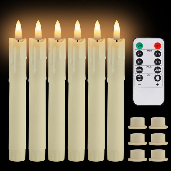 6Pcs Flameless Taper Candles with Holder & Remote LED Candlesticks Battery Operated Flickering Window Candle for Christmas Decor