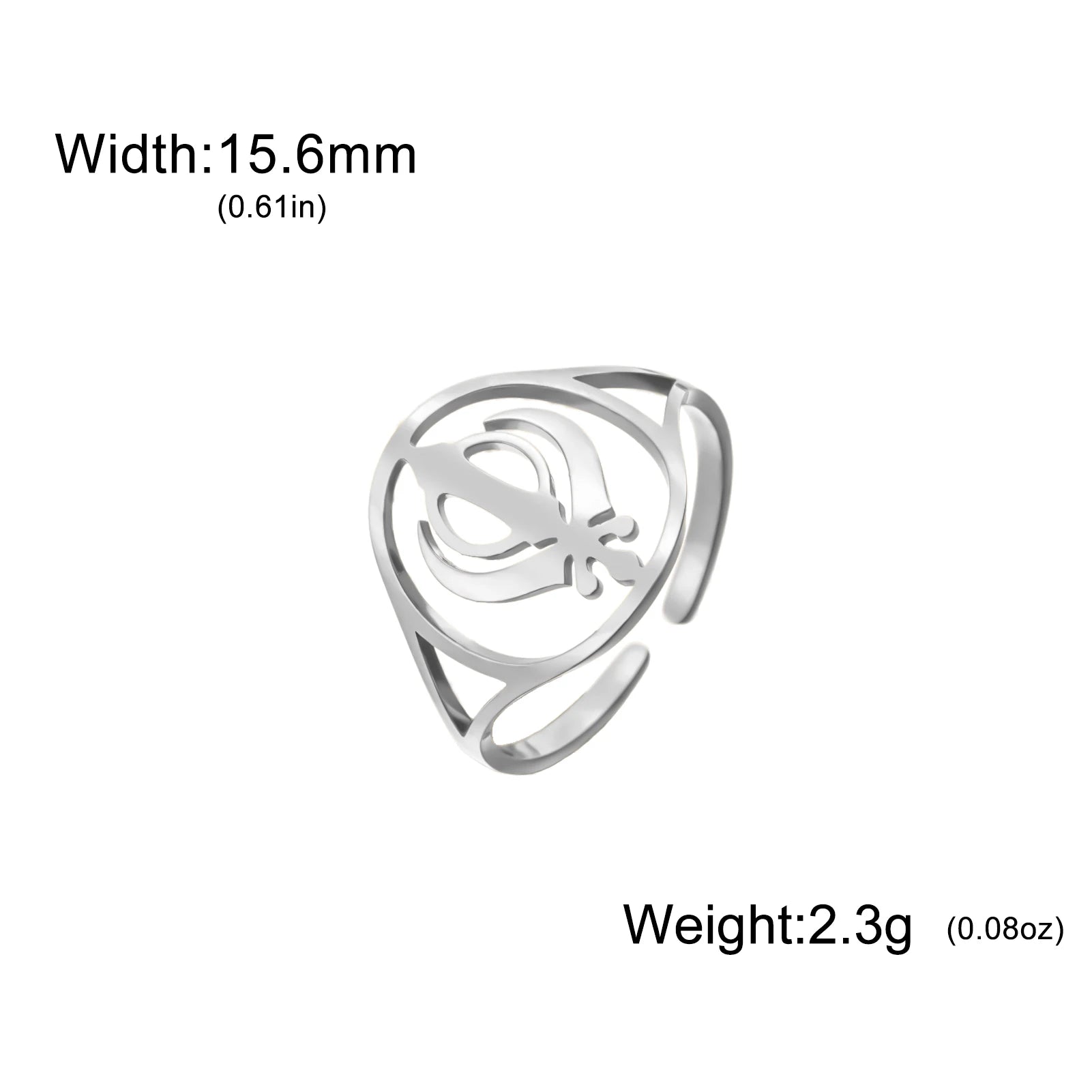 Hollow out Sikh symbol ring, stainless steel adjustable ring, sickle element, fashionable jewelry gift