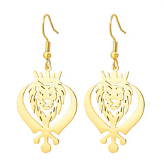 LIKGREAT Lion King Crown Dangle Earrings Sikh Khanda Punjabi Symbol Stainless Steel Jewelry Vintage Gift For Women