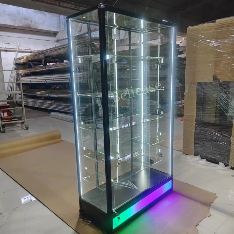 custom，Smoke Shop Decor Aluminum Frame Showcases with Running Light Glass Display Cabinet Wall Display for Smoke Shops Kitchen & Dining Furniture