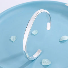 Sole Memory Simple Smooth Shiny 925 Sterling Silver Resizable Opening Bracelet For Women Luxury Jewelry Gift BR349