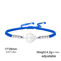 LIKGREAT Sikhism Adjustable Rope Bracelets for Women Men Stainless Steel Sikh Khanda Indian Pakistan Punjab Religious Jewelry
