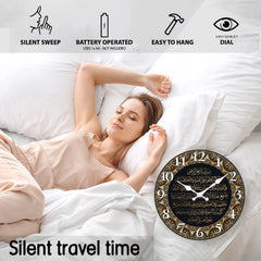 A Vintage Art Islamic Calligraphy Scripture Wooden Wall Clock for Living Room, Bedroom, Kitchen, Home Decoration, Silent Quartz Clock, Holiday Gift, 10 Inches, 12 Inches, 14 Inches 16inch (Battery Not Included)