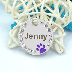 Personalized Dog Cat ID Tag Bling Rhinestone Puppy Kitten Name Tags Anti-lost Pet Collar Accessories Free Engraved Pet Products