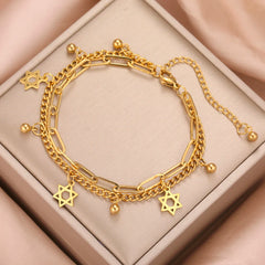 Dawapara Star of David Bracelet Jewish Prayer Judaica Hexagram Charm Protection Amulet Couple Gift Stainless Steel Jewelry