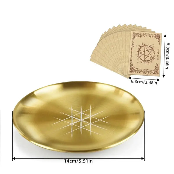 Witch Candle Holder Offering Plate Candlestick Altar Serving Tray Stainless Steel Tarot Candlestick Round Plate For Altar Prayer