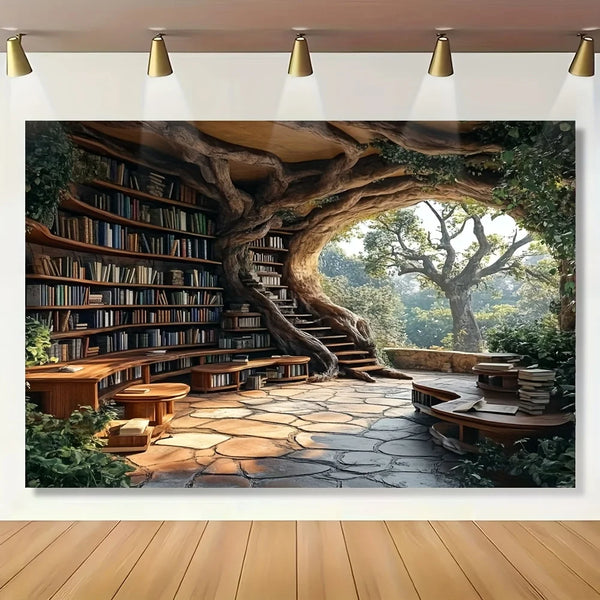 Enchanted Forest Library Tapestry – Vibrant Wall Decor