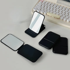 Desktop Makeup Mirror Solid Color PU Leather Simple Portable Handheld Makeup Mirror Foldable Student Compact Cute Pocket Mirror