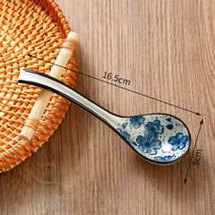 Soup Spoons Japanese Ceramic Kitchen Tableware Creative Retro Long-Handled Bone China Eating Scoop Dinnerware Stirring Teaspoon Kitchen Tools, Cooking Utensils