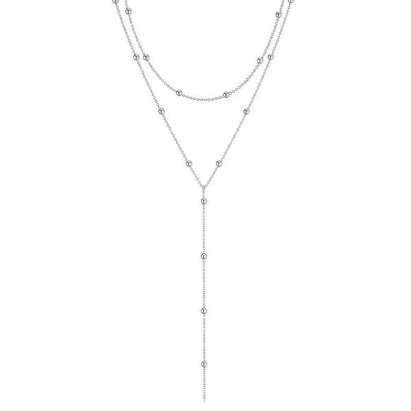 LATS Gold Color Double Layered Long Tassel Chain Necklace Simple Metal Geometric Bead Choker Necklace Fashion Jewelry