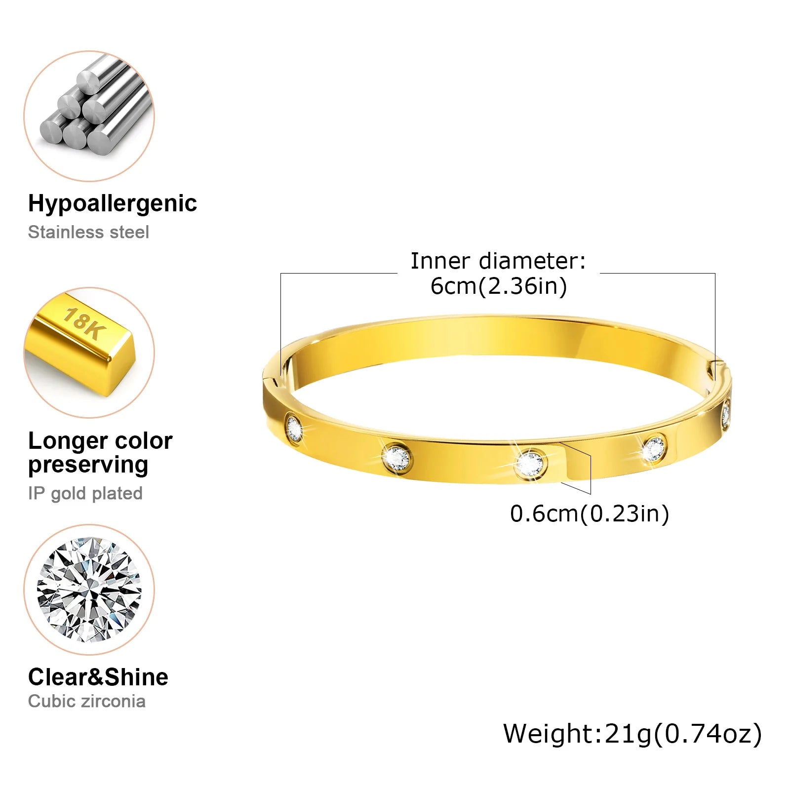 Vnox Gold Plated Love Cuff Bangle – Stainless Steel Bracelet