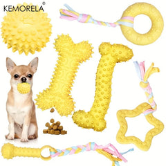 6 PCS Dog Chew Toys For Cleaning Teeth  Soft Rubber Bone Funny Ball Interactive Donut Treat Set For Small Medium Dogs Pet Gifts Pet Shop
