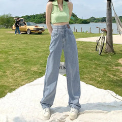 Women's Narrow Cut Wide Leg Jeans With High Waist And Hanging Feeling Straight Leg Casual Look Slim Contrasting Colors Pants