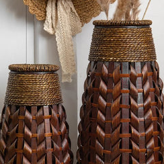 Ins Grass Rope Woven Vase Handmade Flower Insert Holder Large Floor Standing Living Room Decor Retro Versatile Flower Basket