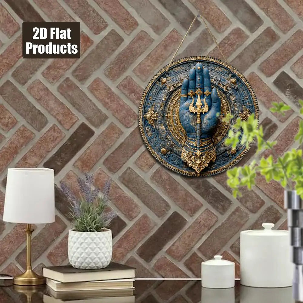 Lord Shiva Hamsa Hand Wall Art 8x8 Inch Hindu Decor with Om Symbol Trident Design for Home Temple Festival Diwali Holi Gift