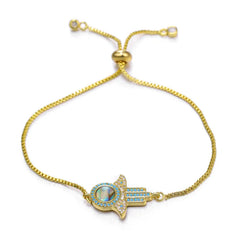 Juya 18K Real Gold Plated Adjustable Chains Multicolor Zirconia Hamsa Fatima Enamel Greek Evil Eye Charms Bracelets For Women