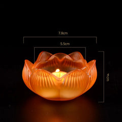 Colorful Glass Lotus Candle Holder Buddhist Altar Lamp Butter Lamp Stand, Ever-Burning Candlestick for Worship & Home Decoration