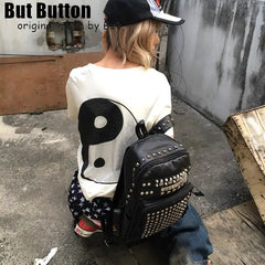 Women Gothic Punk Spicy Y2k Girl Retro Vintage rivet hardware Bag Large Letter PU leather Shoulders Baghere Backpack