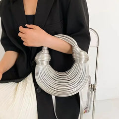 Ladies2025New Luxury Designer Handbags Hand-woven Noodle Bag Knot Bag silver Dinner Bag