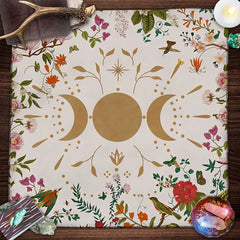 Tree Of Life Tarot Card Tablecloth Moon Phase Plants Table Cloth For Tarot Witch Wicca Altar Cloth Divination Cloth Card Pad