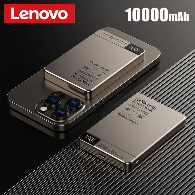 Lenovo 10000mah Ultra-thin Power Bank Magnetic Wireless Digital Display Fast Charging External Battery For Magsafe For Iphone