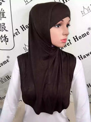 Women 2 Piece Solid Color Amira Jersey Muslim Hijab Soft Stretch Head Scarf with Tube Inner Underscarf Cap Hood Prayer Turbante