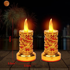 Pair Electric Thailand Candle & Candlestick 2AAA RICH Wealth Eternal Lamp Butter lamp For Buddhism Festival  Chinese New Year Home Decor